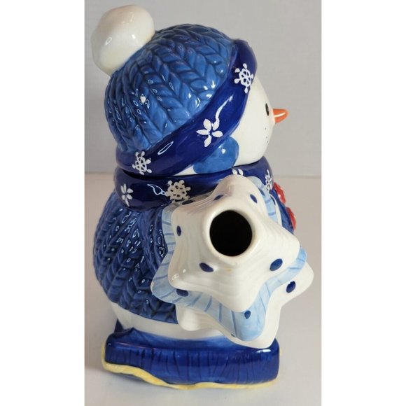 Ceramic Snowman Wearing Sweater Christmas Decorative Teapot Homespun Holiday. - Picture 8 of 12